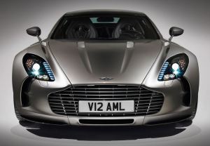 Silver color Aston Martin One-77 with Headlights switched on